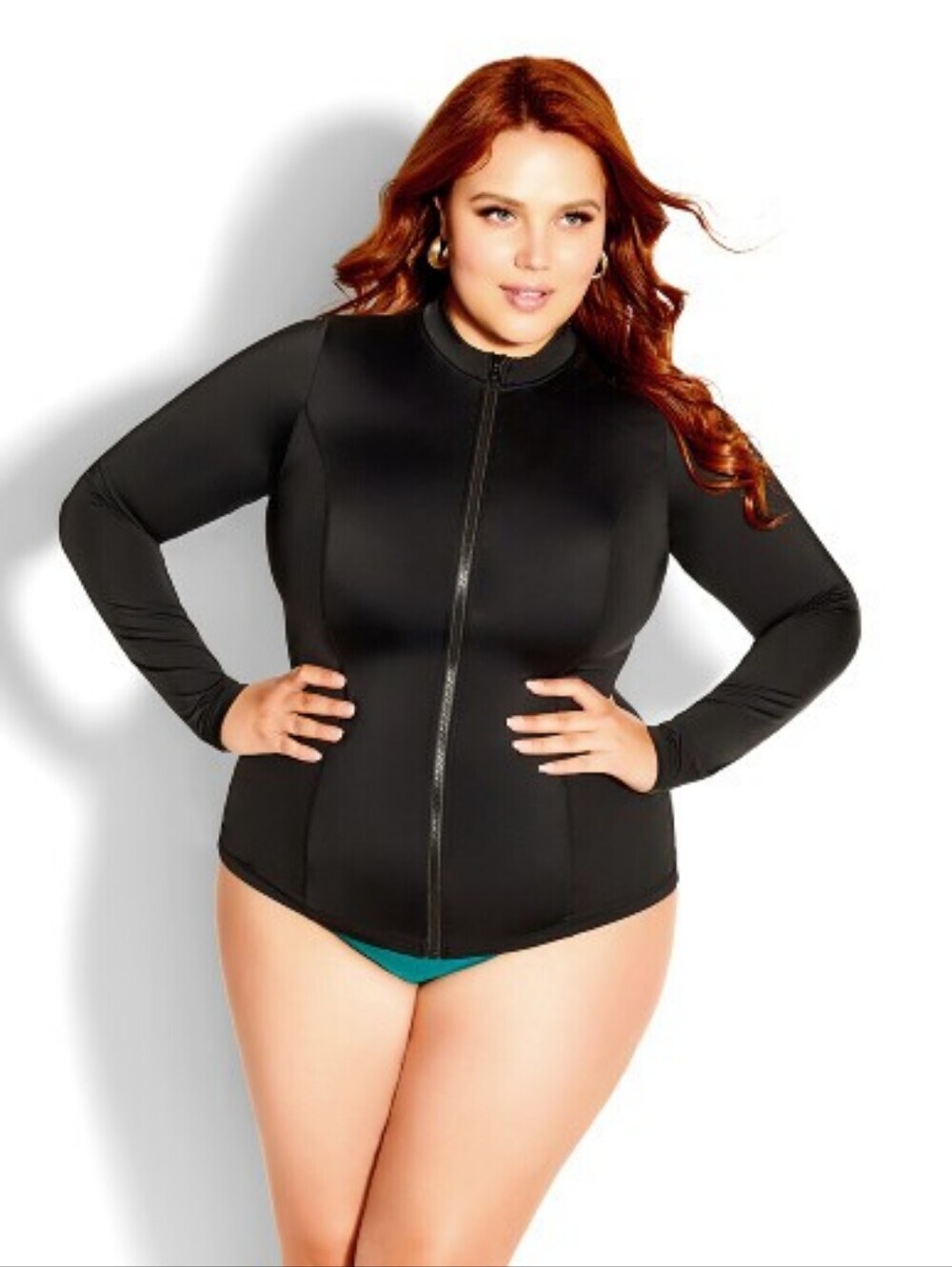 City Chic Cancun Long Sleeve Sun Top - Black